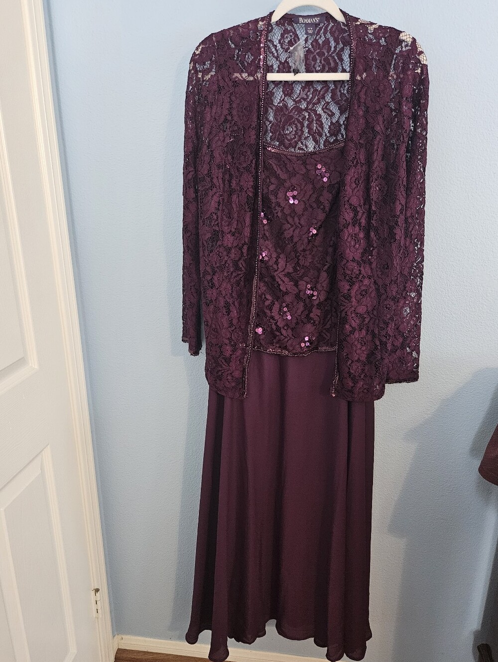 Roaman's Women's Lace Overlay Evening Dress - Deep Plum